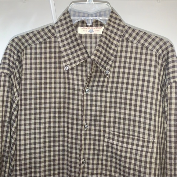 Luciano Barbera Italian Linen Button Down Tan Black Brown Long Sleeve Shirt XL - Picture 1 of 6
